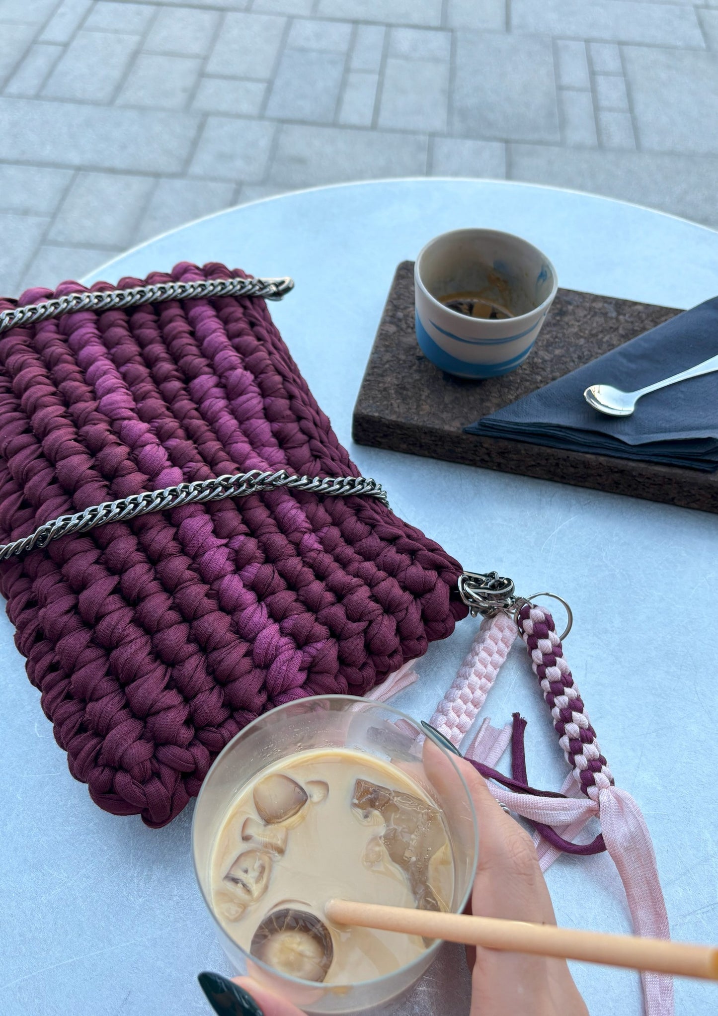 Burgundy Shoulder Bag – Two-Tone with Dark Metal Chain
