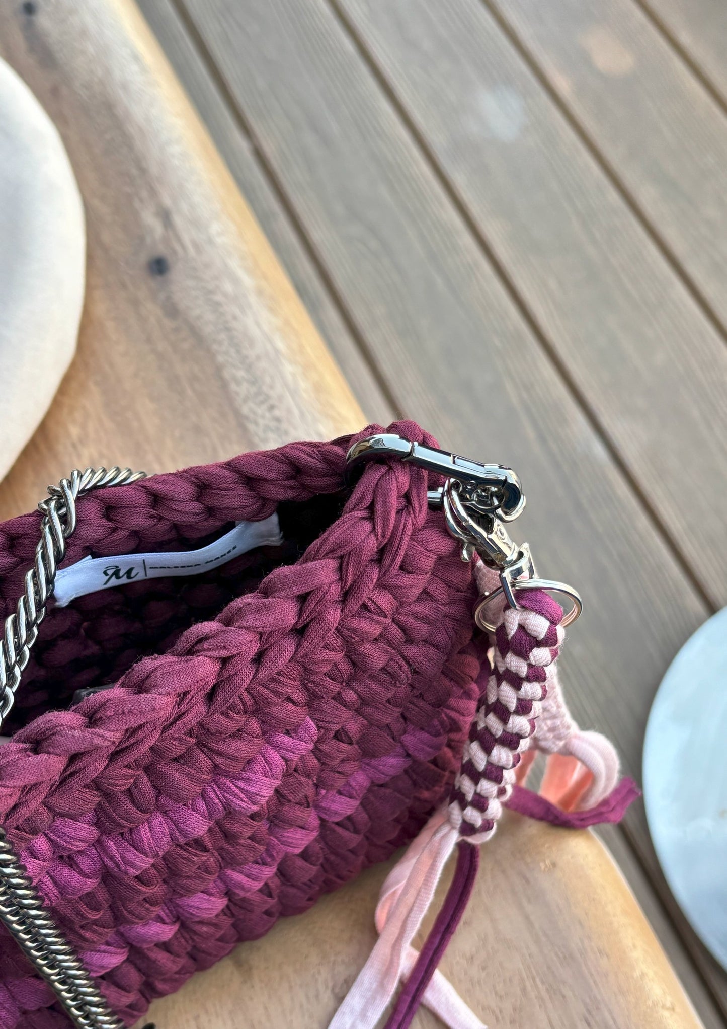 Burgundy Shoulder Bag – Two-Tone with Dark Metal Chain
