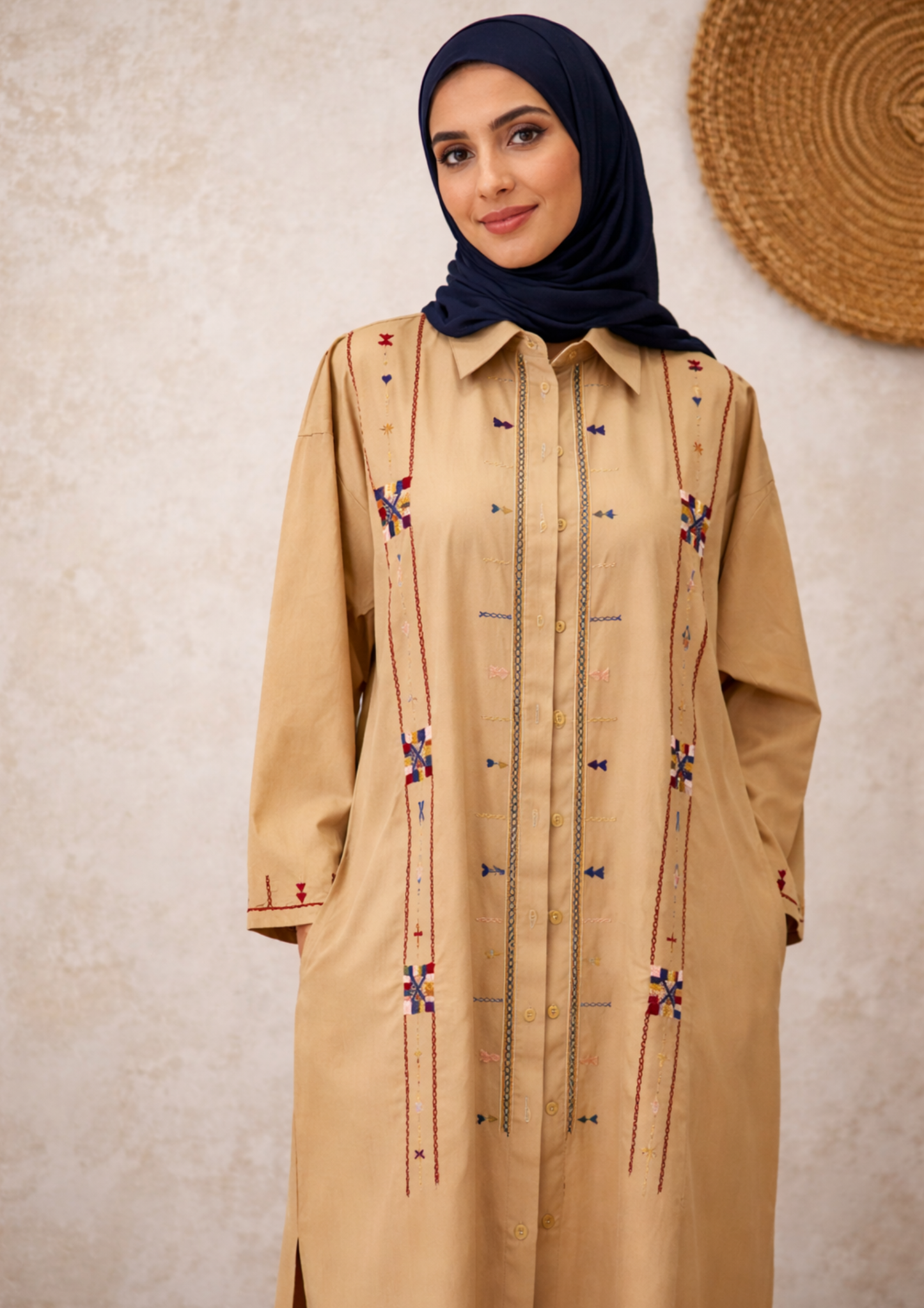Shali Siwa “The Ring” Casual Cotton Abaya – Hand-Embroidered in Siwa Oasis