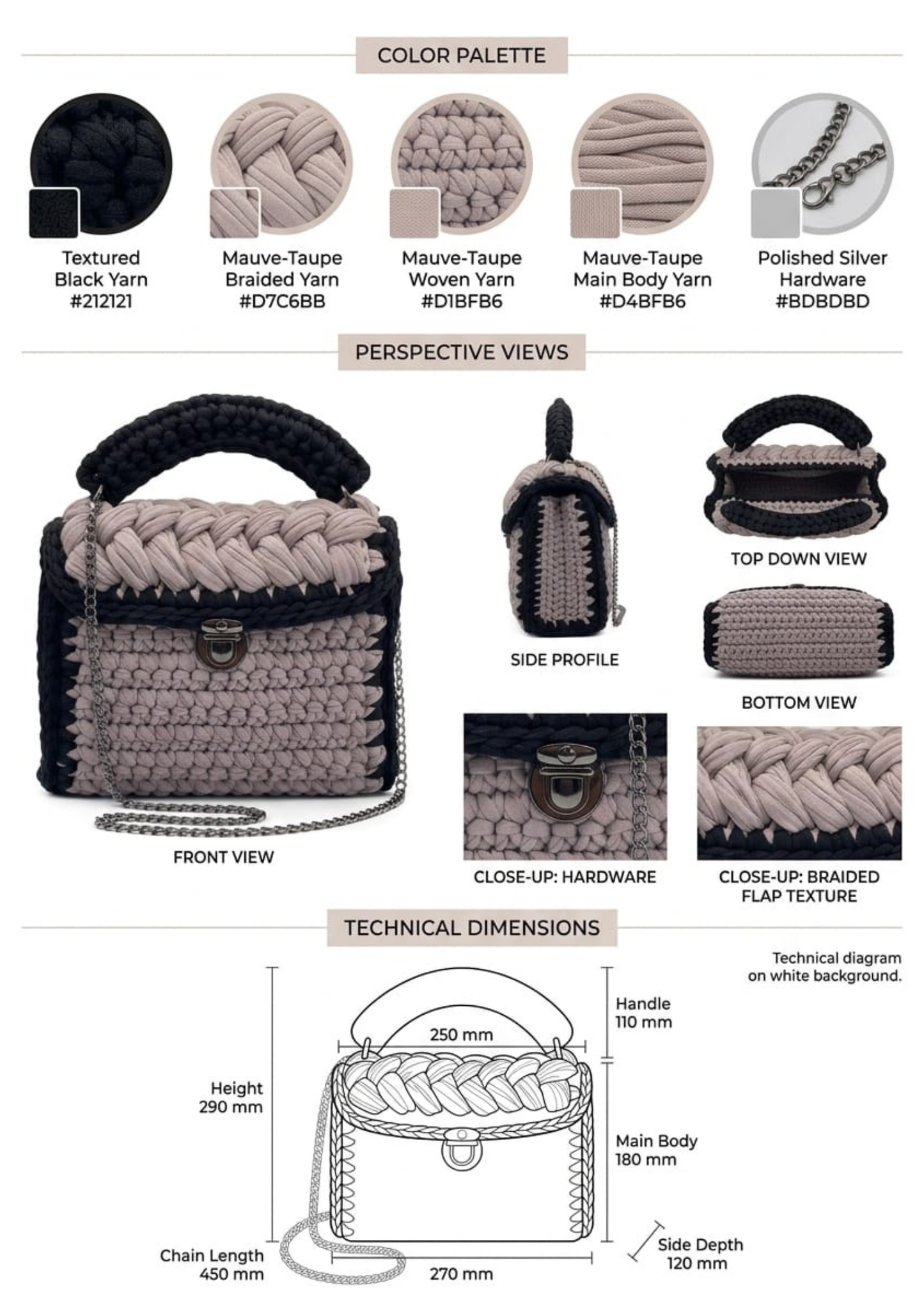 CeeLo Charmz Handwoven Crochet Top Handle Bag – Mauve Taupe & Black
