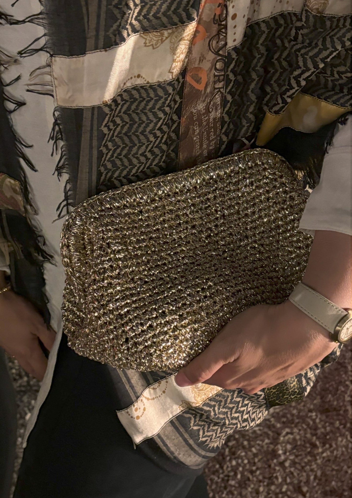 Golden Raffia Clutch – Metal Clasp Closure