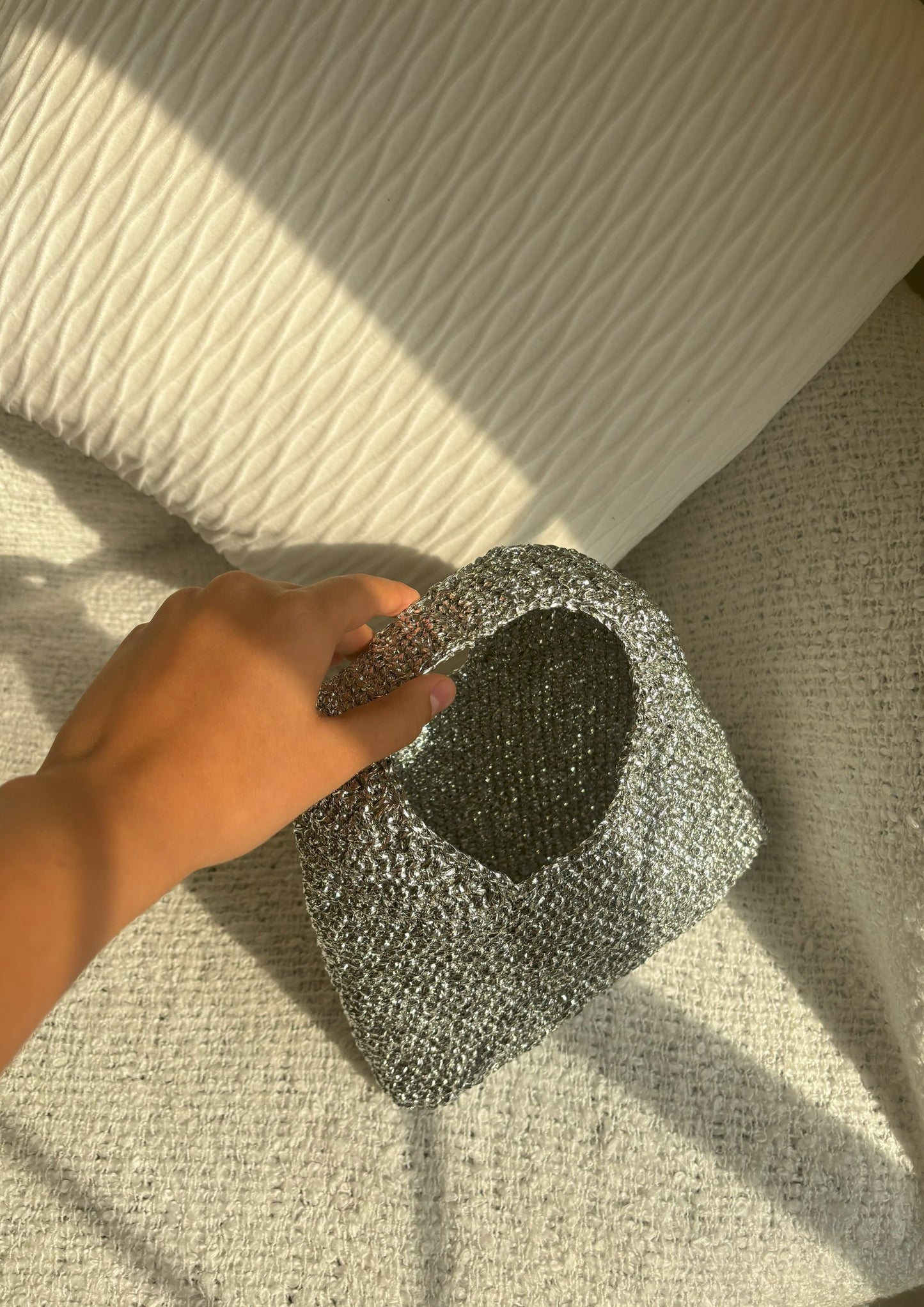 Silver Raffia Bag – Medium Open Tote