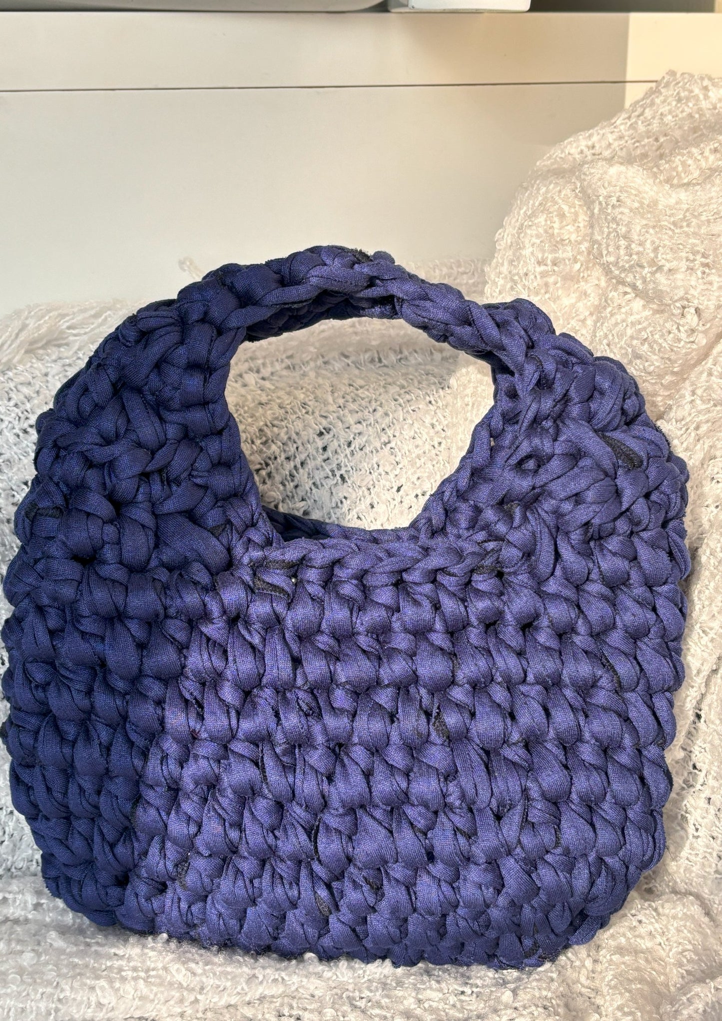 Dark Blue Rounded Bag – Medium Size, Handcrafted Style