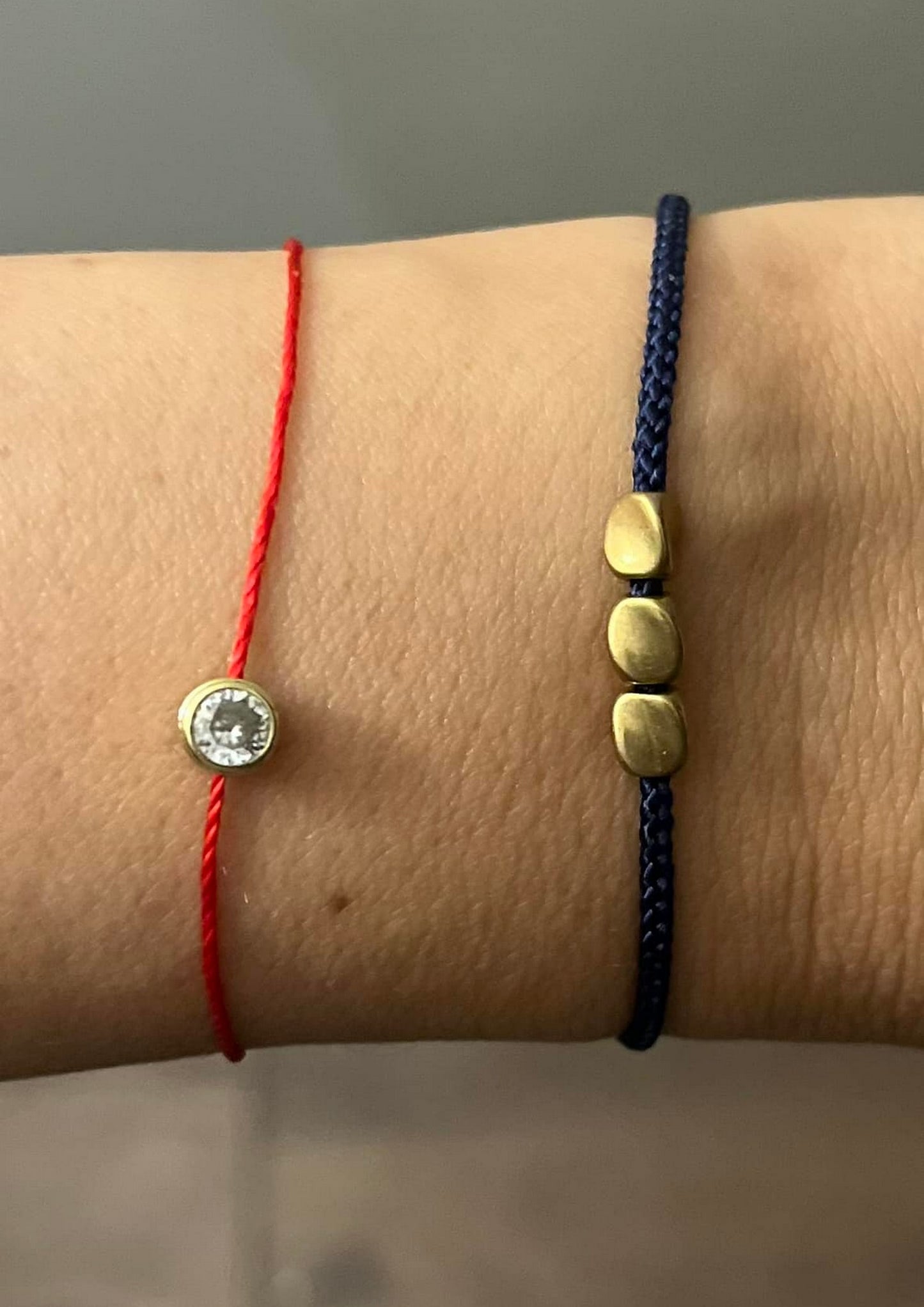 Gold & Blue Bracelet – Minimal Cord with Golden Beads