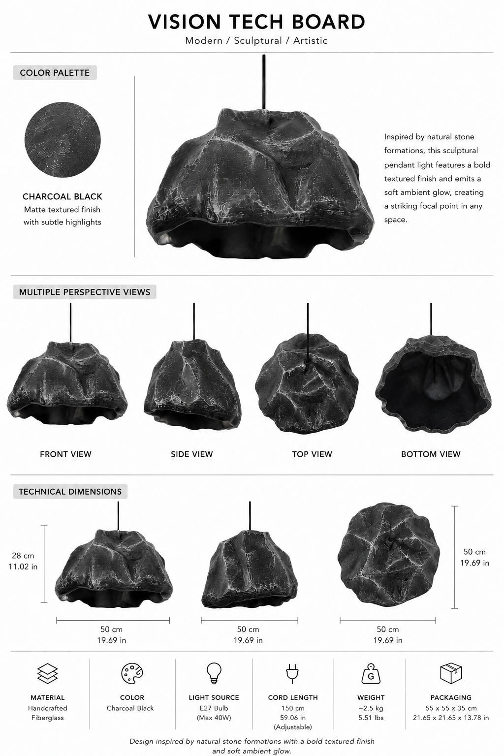 Volcan Rock Pendant Light