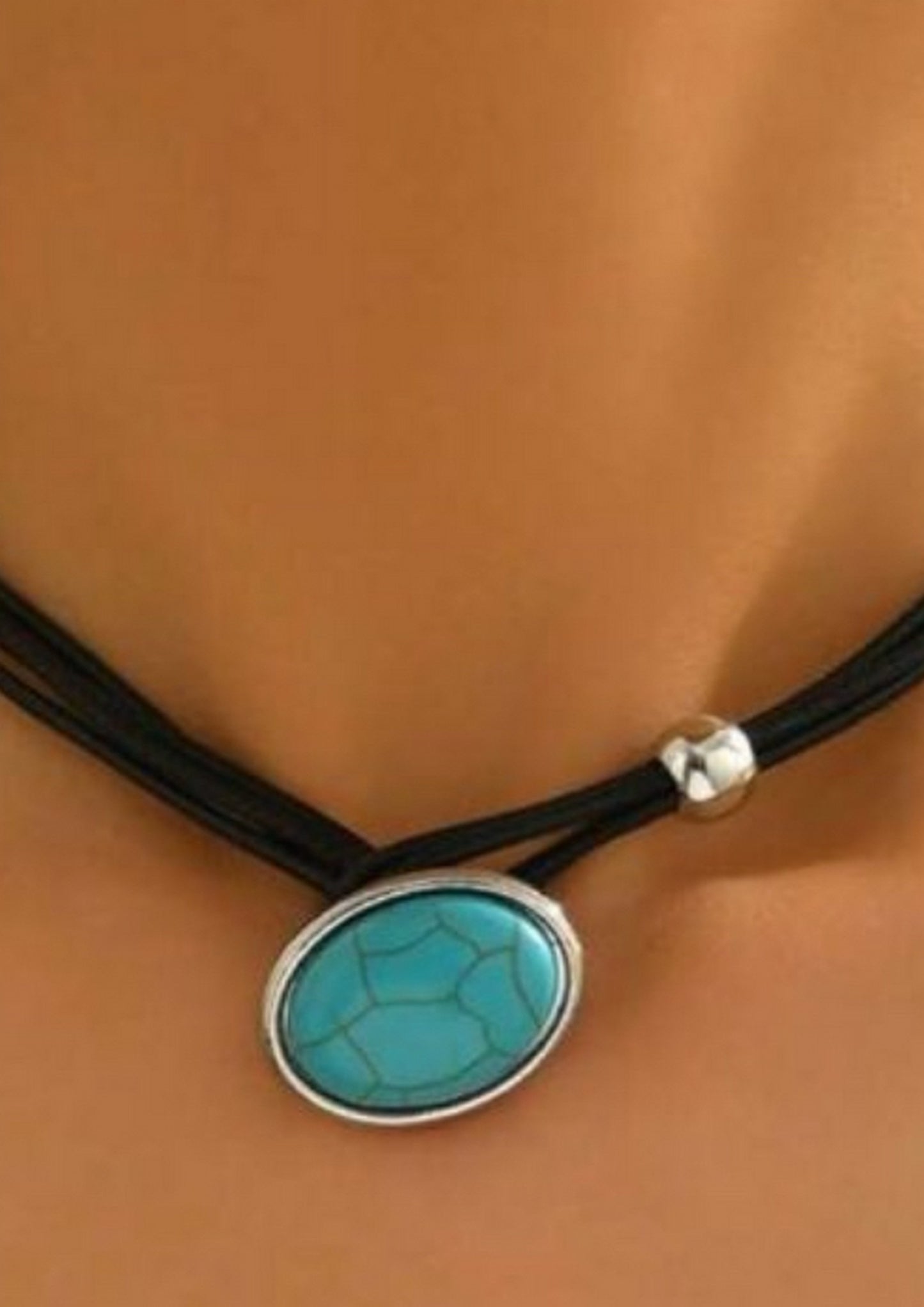 Vintage Boho Necklace – Turquoise Pendant