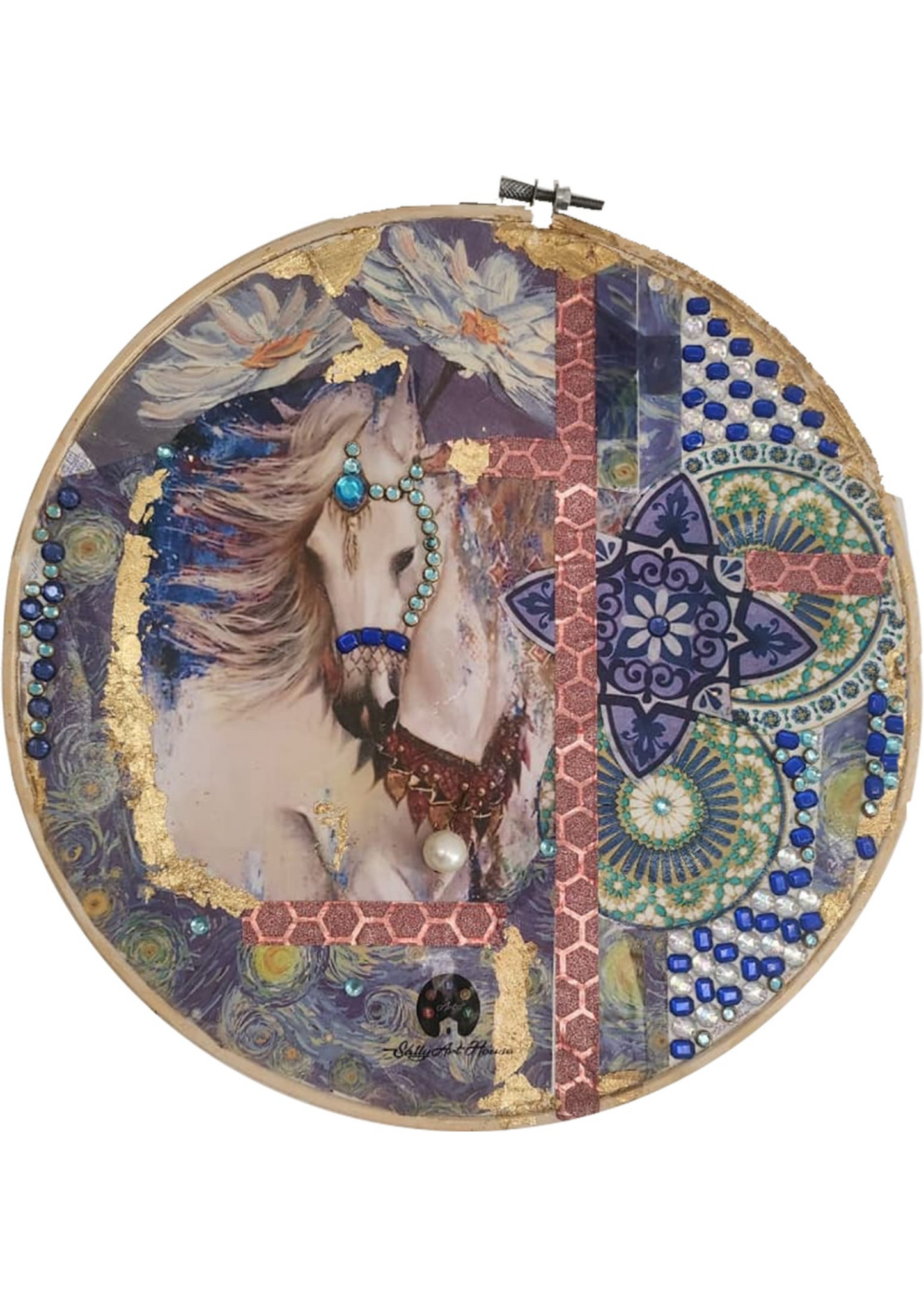 Oriental Horse | 32 cm Round Decoupage Canvas