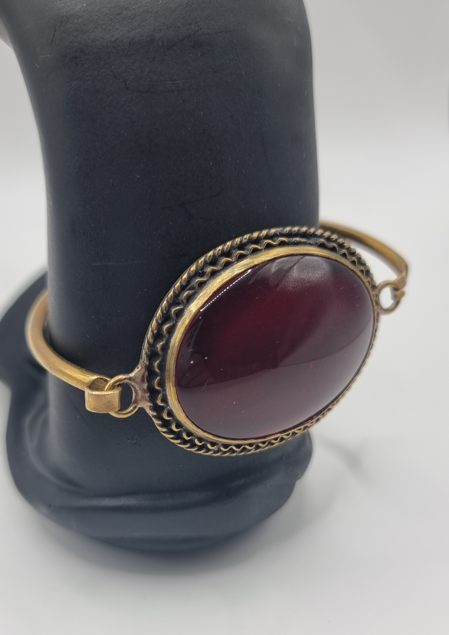 Handmade Pure Copper Jewelry Set – Vintage Bangle and Ring with Maroon Oval Stone for Women