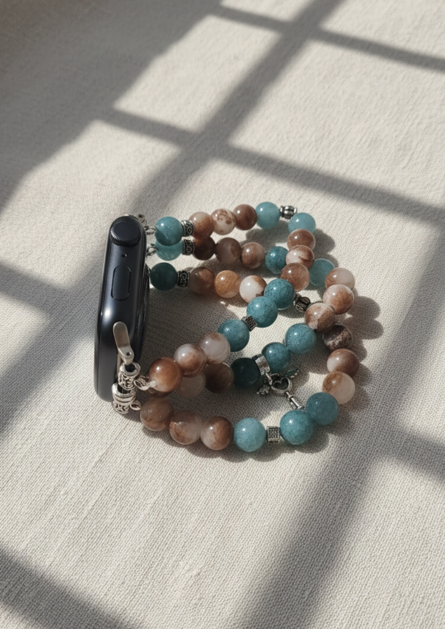 Ceelo Handmade Aqua & Earth-Tone Beaded Strap for Apple Watch