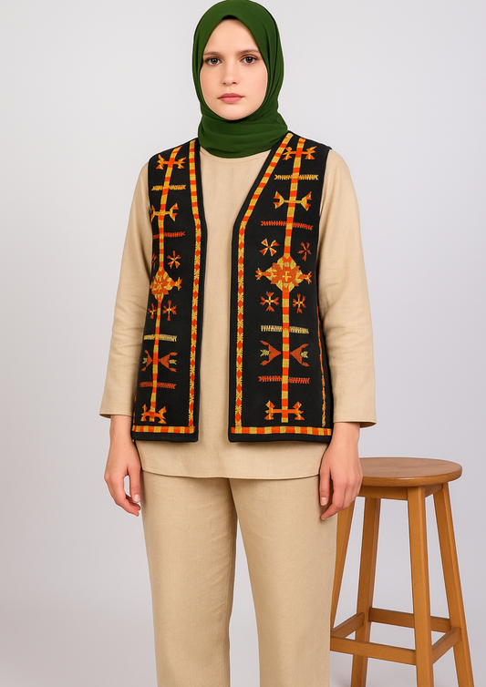 Shali Siwa Hand-Embroidered Wool Vest – Siwa Oasis Craft