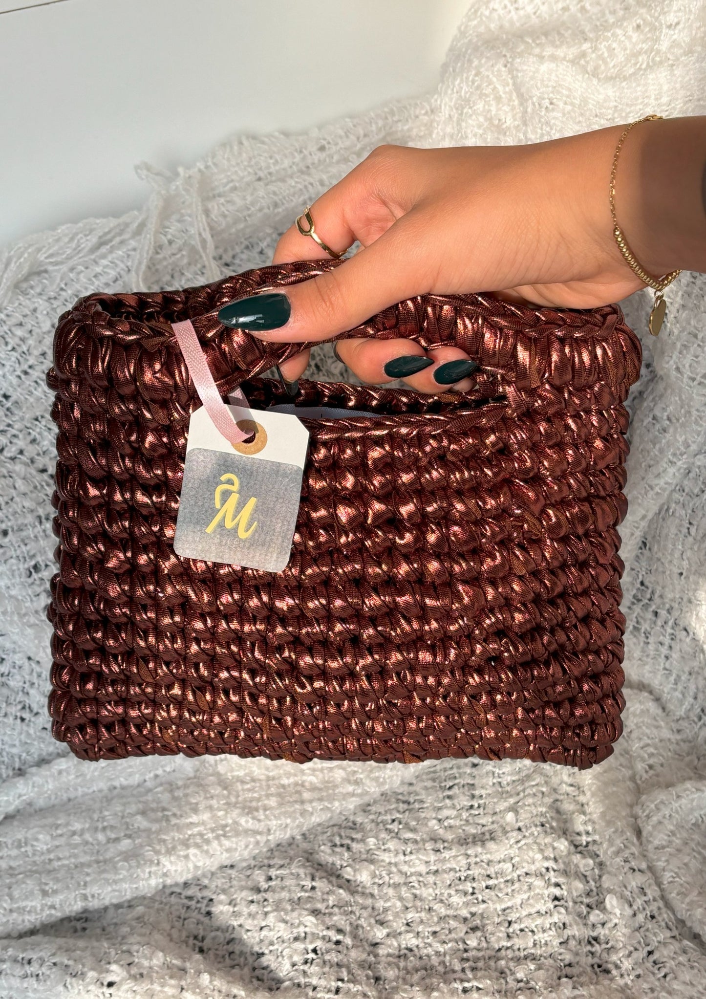 Top Handle Jane – Bronze Metallic Statement Bag