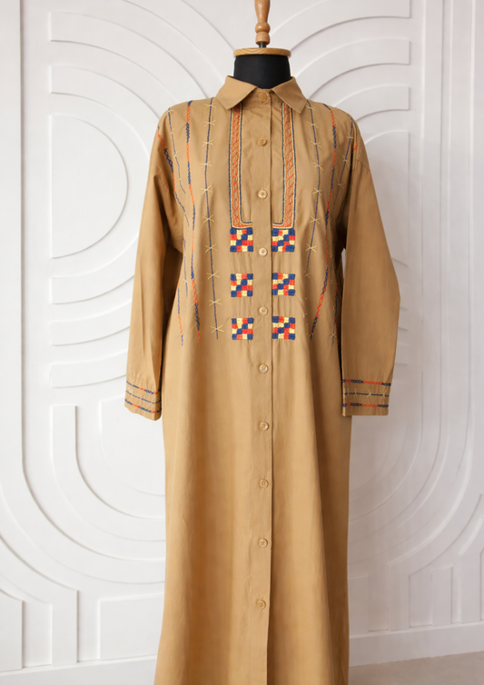 Shali Siwa “The Ring” Casual Cotton Abaya – Hand-Embroidered in Siwa Oasis