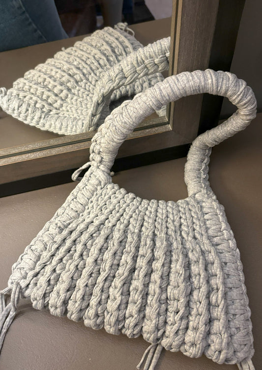 The Ripple Bag – Light Grey Ribbed Shoulder Bag