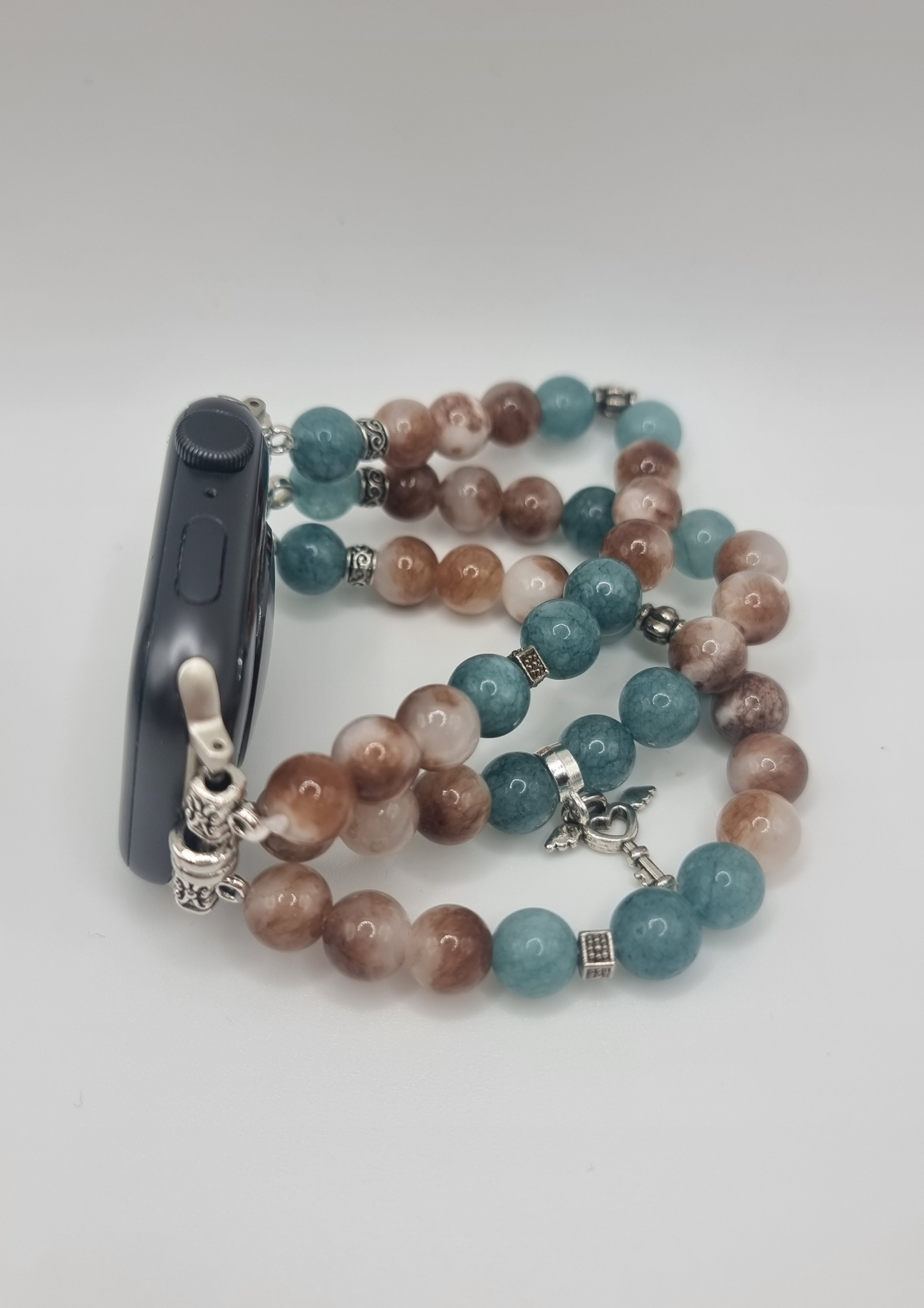 Ceelo Handmade Aqua & Earth-Tone Beaded Strap for Apple Watch
