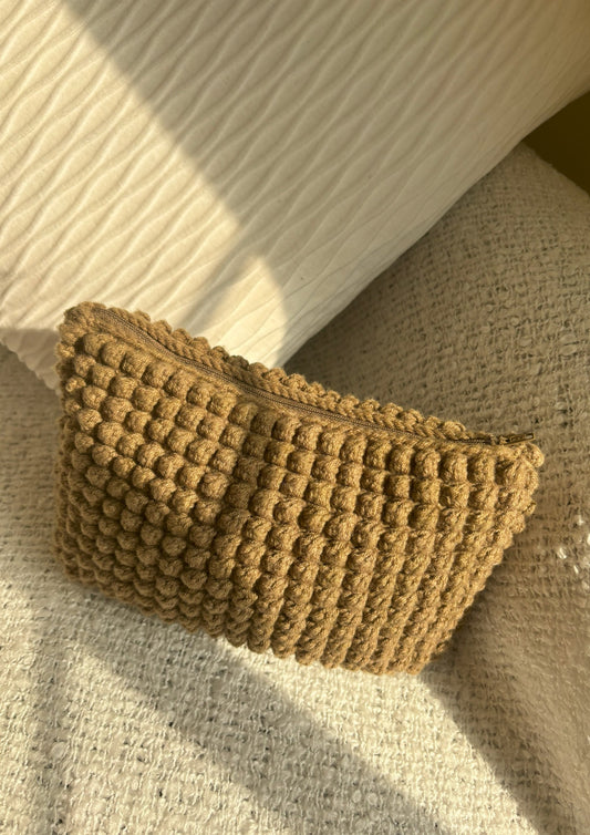 The Bubble Pouch – Large Mocha Bubble-Stitch Wallet
