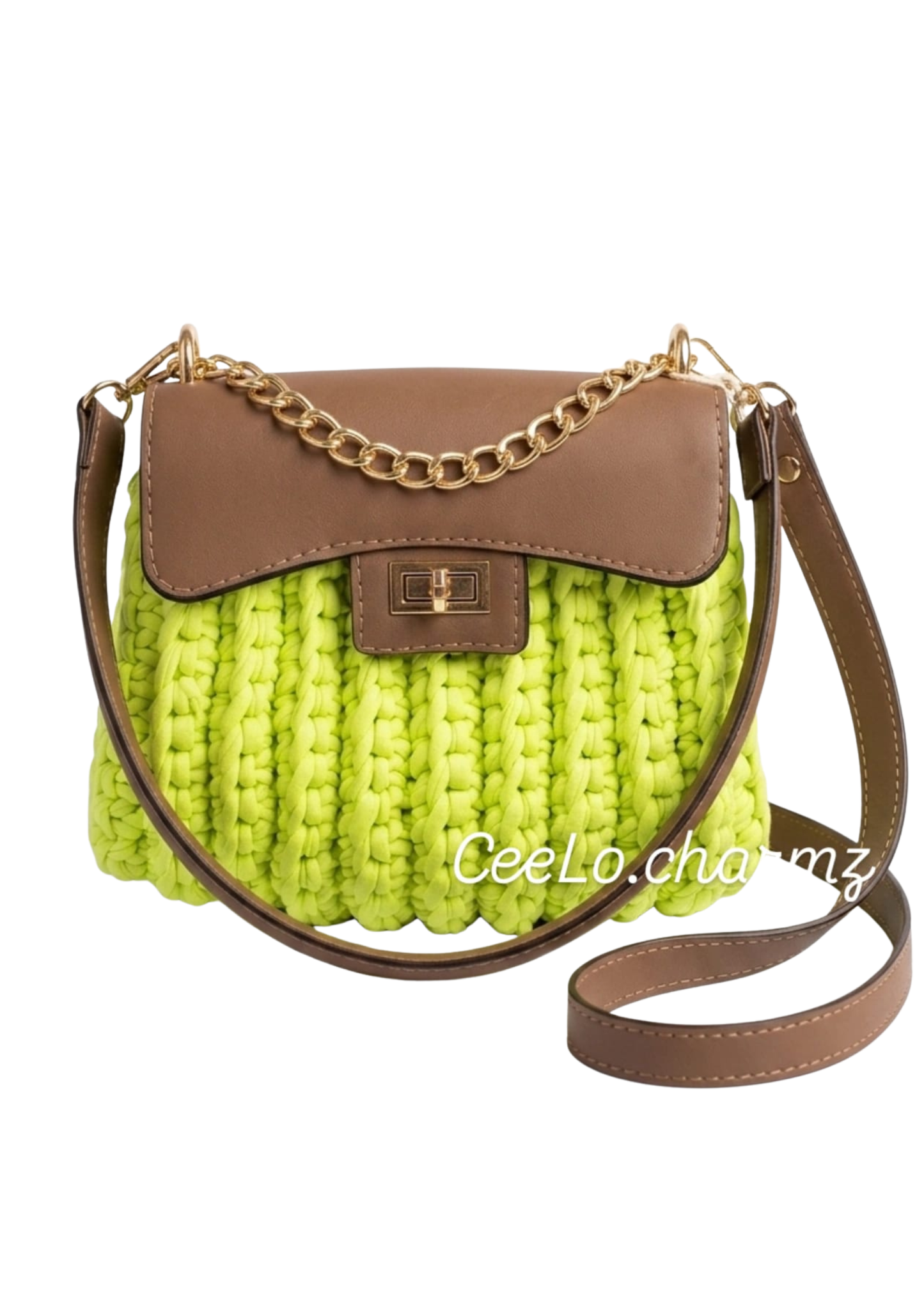 Ceelo Charmz Handwoven Crochet Crossbody Bag – Lime Green