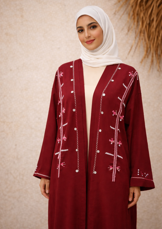 Shali Siwa Mixed Linen Hand-Embroidered Abaya – Siwa Oasis