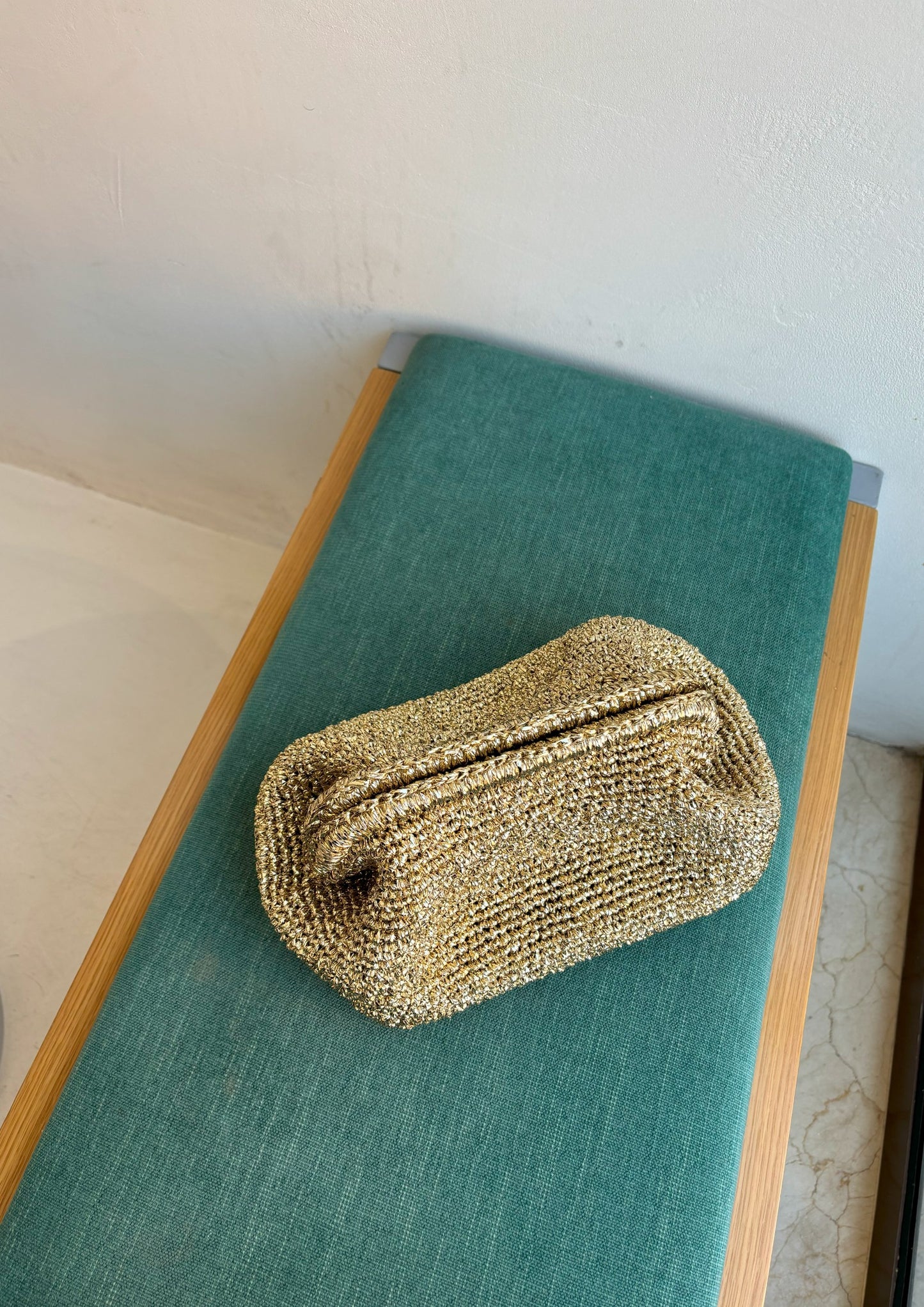 Golden Raffia Clutch – Metal Clasp Closure