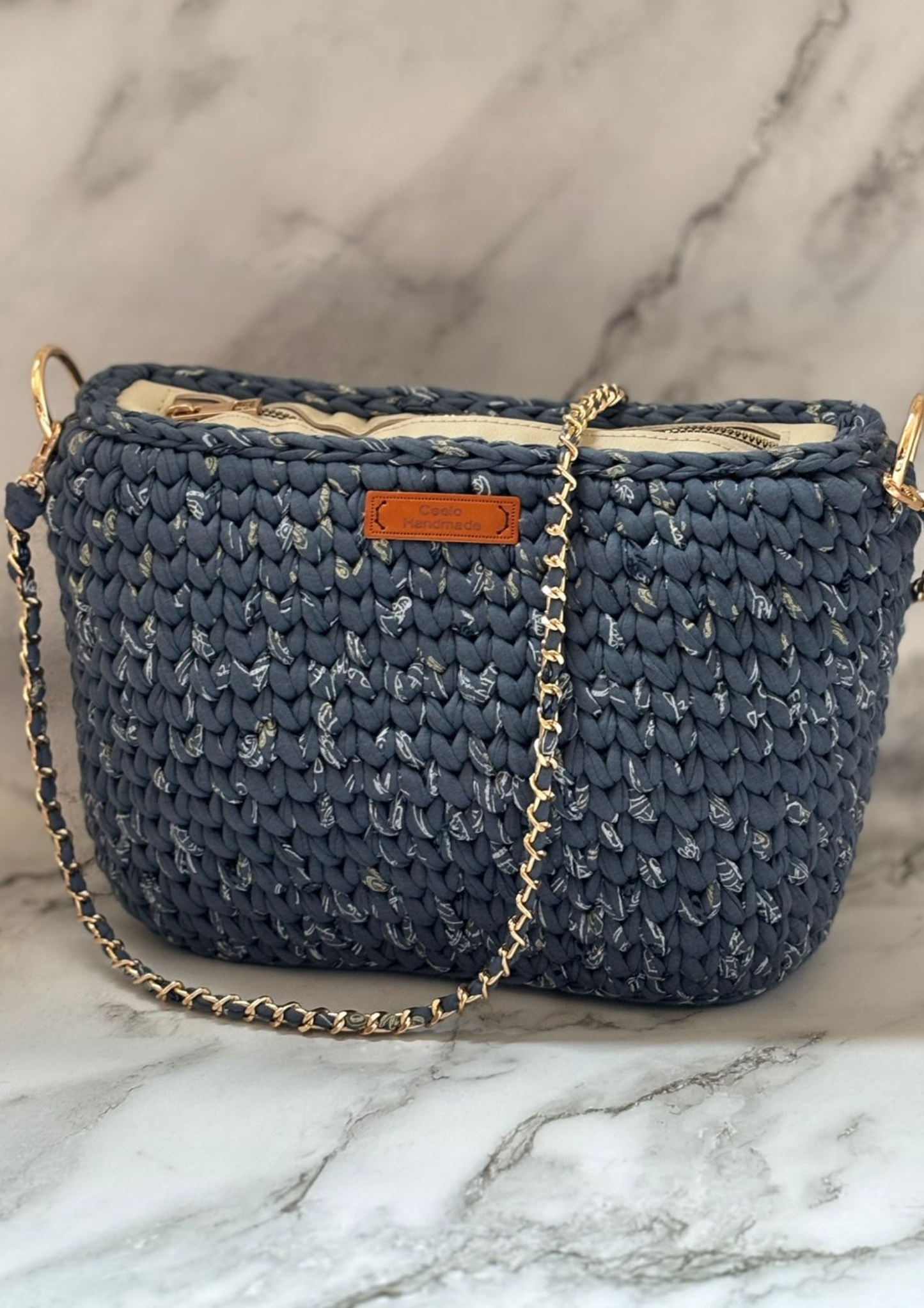 Ceelo Handmade Crochet Shoulder Bag – Navy Blue