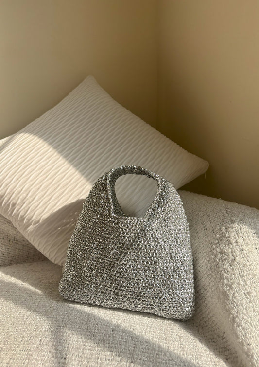 Silver Raffia Bag – Medium Open Tote