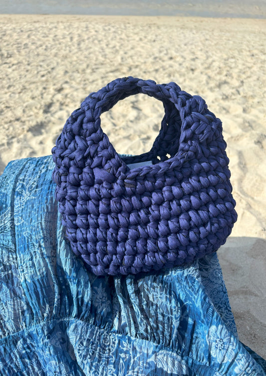 Dark Blue Rounded Bag – Medium Size, Handcrafted Style