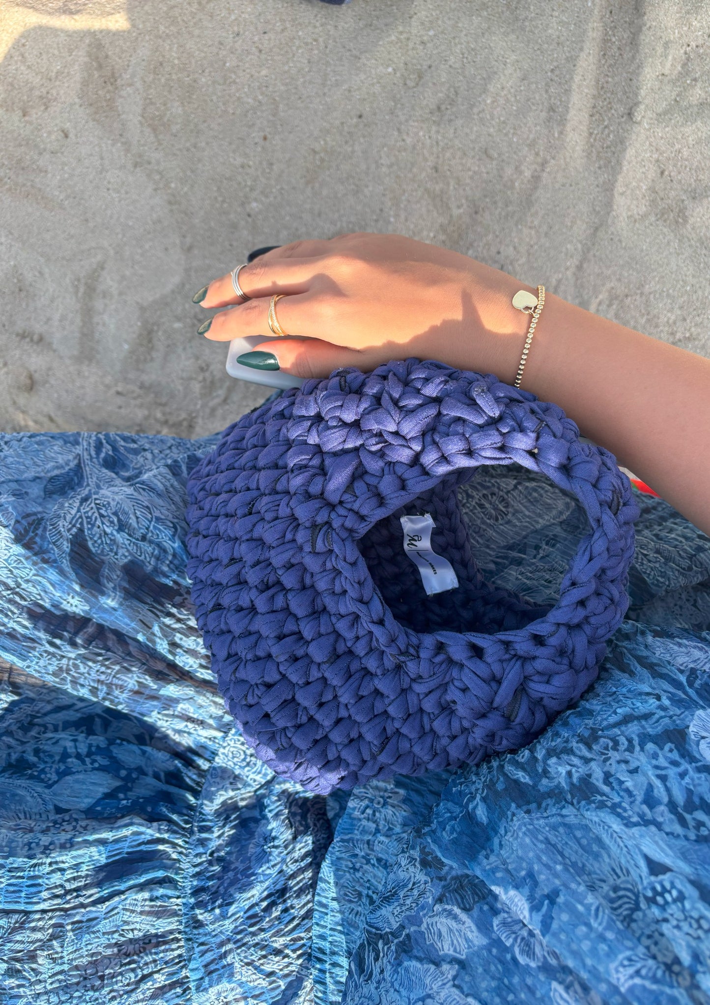 Dark Blue Rounded Bag – Medium Size, Handcrafted Style