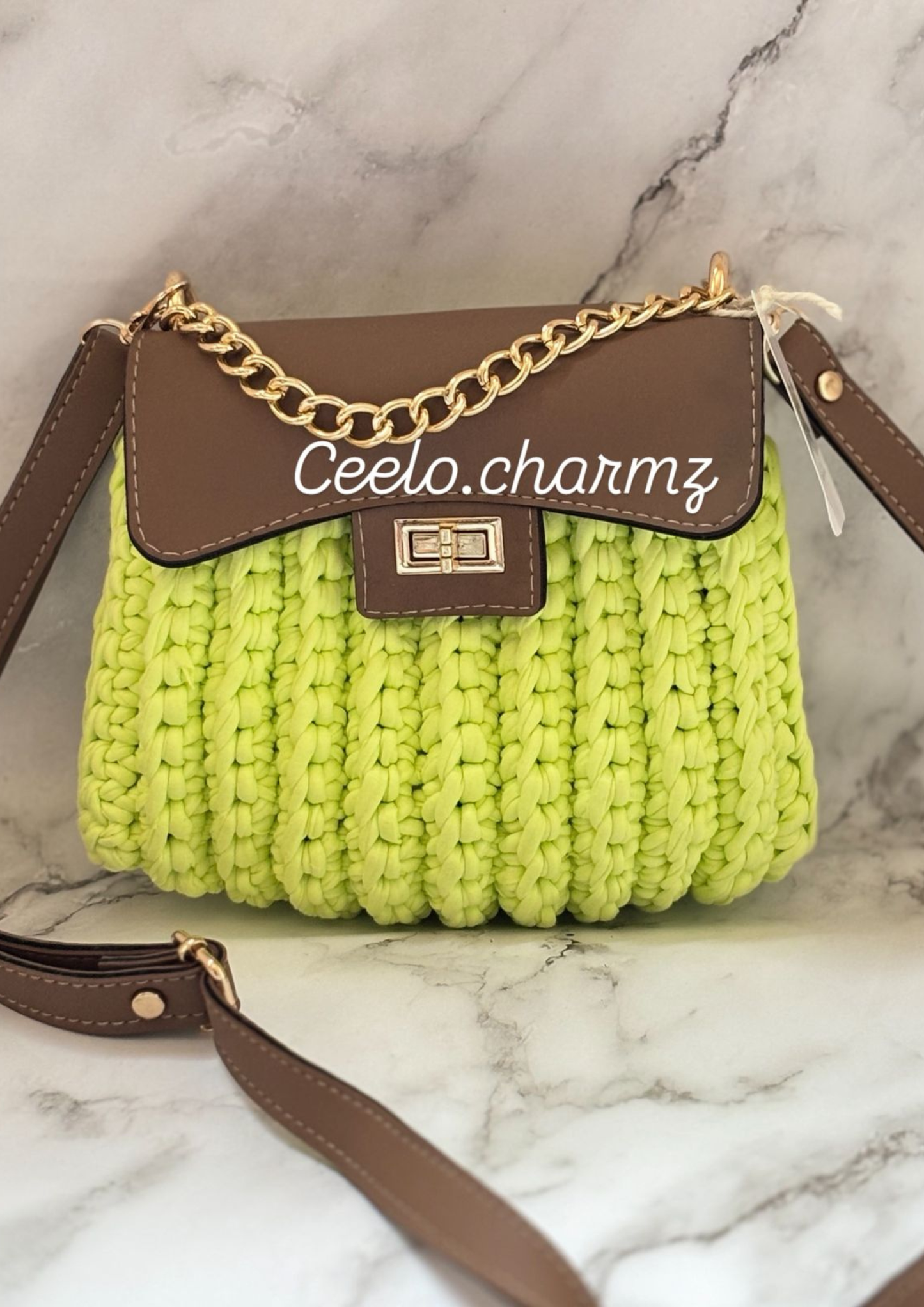 Ceelo Charmz Handwoven Crochet Crossbody Bag – Lime Green