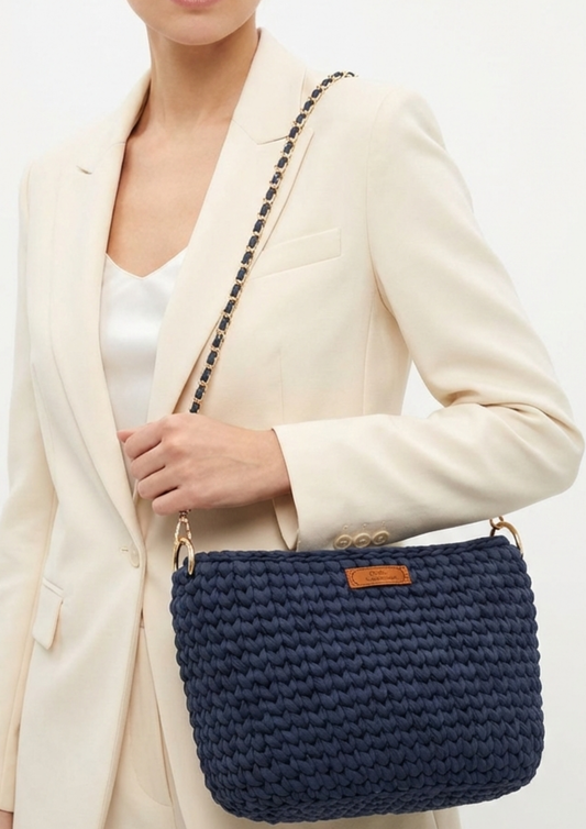Ceelo Handmade Crochet Shoulder Bag – Navy Blue