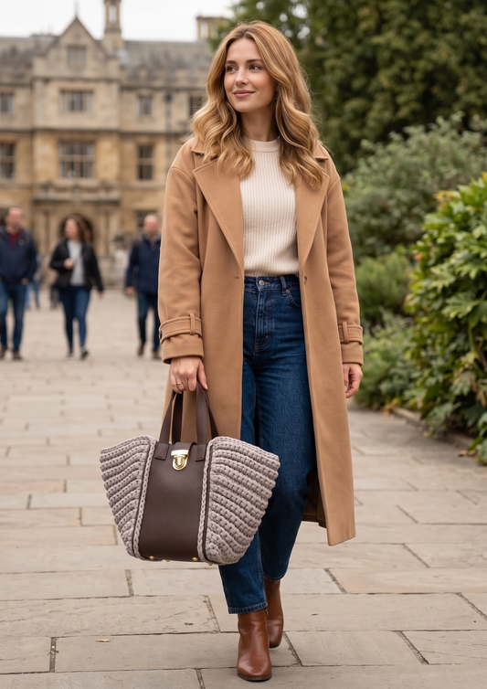 CeeLo Charmz Handwoven Crochet Tote Bag – Taupe & Brown