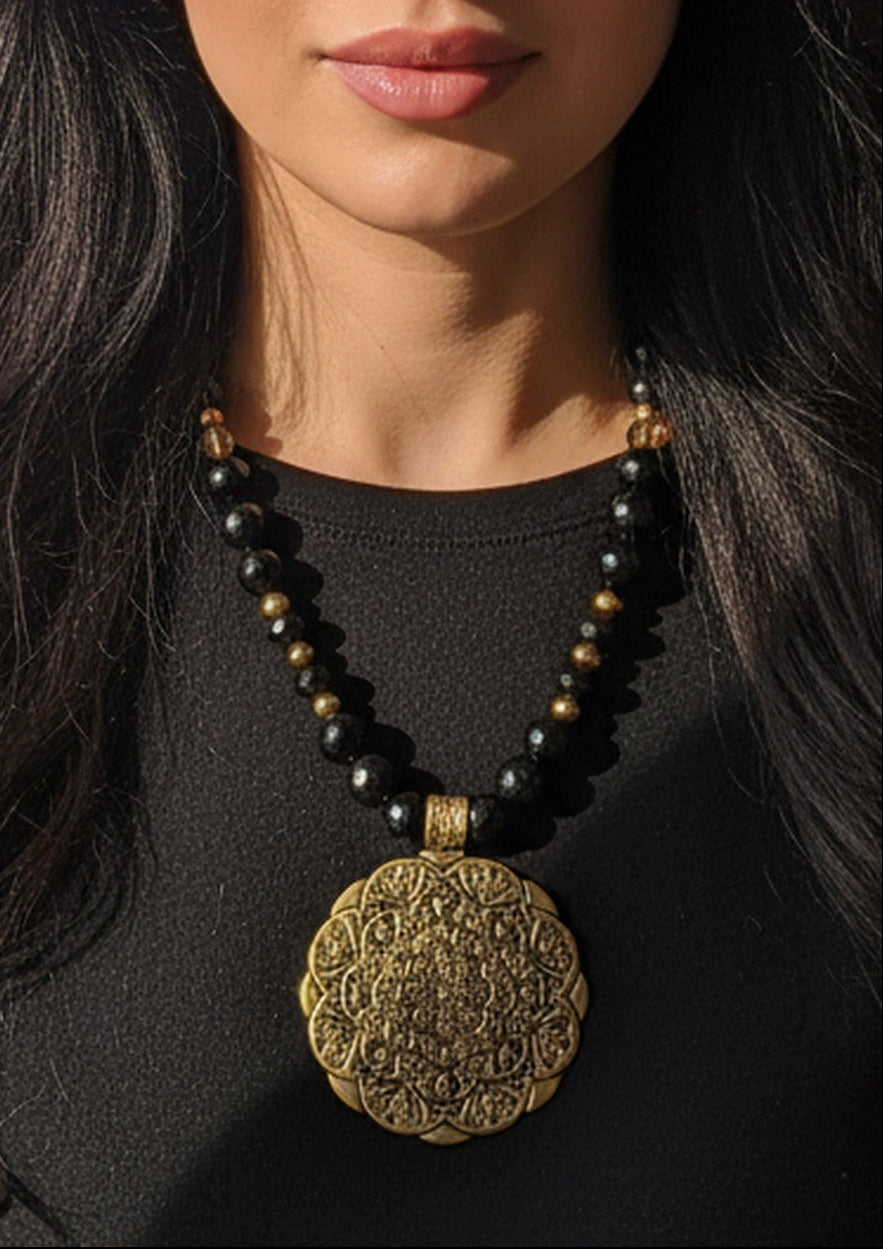 Handmade Copper Necklace with Black Beads – Elegant, Long-Lasting Handcrafted Women’s Jewelry