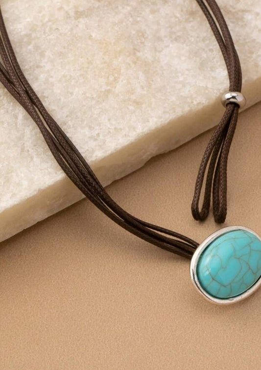 Vintage Boho Necklace – Turquoise Pendant