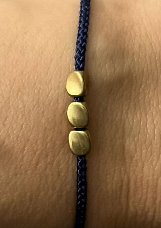 Gold & Blue Bracelet – Minimal Cord with Golden Beads