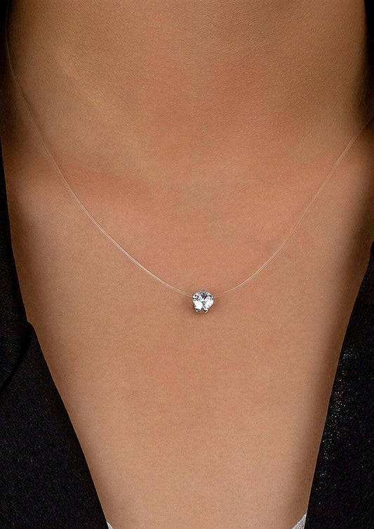 Round Cubic Zirconia Necklace – Minimalist Transparent Cord