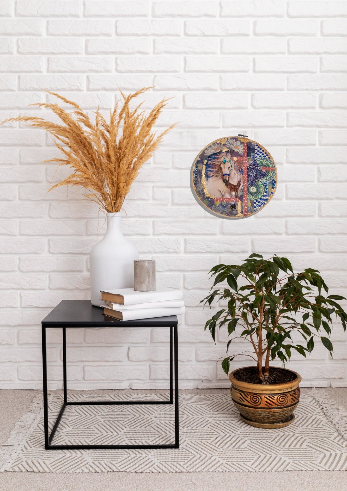 Oriental Horse | 32 cm Round Decoupage Canvas